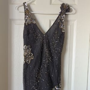 Monique Lhuillier Black and Gold Embellished Mini Dress